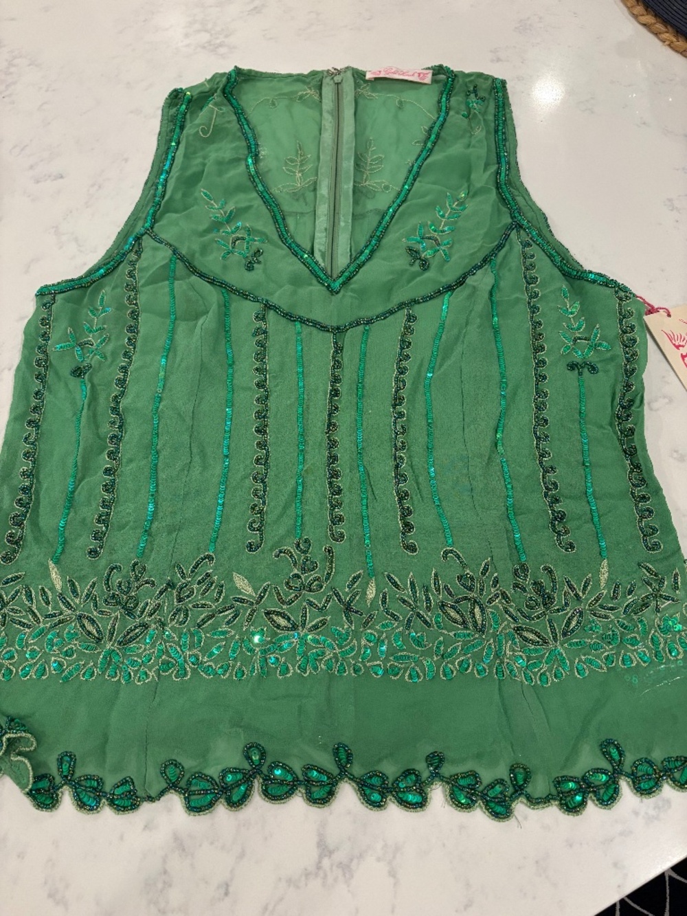 Chic Green Embroidered Sleeveless Blouse